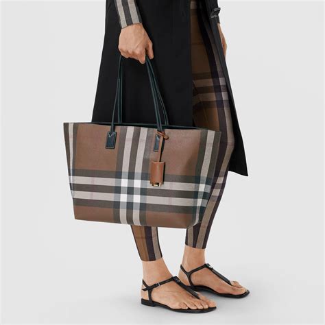 burberry beat check tote|Medium Check Tote in Dark birch brown .